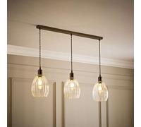 Valuelights Cheltenham Brushed Brass 3 Drop Bar Ceiling Light With Ribbed Shades
