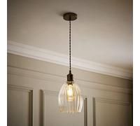 Valuelights Cheltenham Brushed Brass Ceiling Pendant Light With Ribbed Shade
