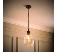 Valuelights Cheltenham Brushed Brass Ceiling Pendant Light With Ribbed Shade And Bulb