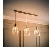 Valuelights Cheltenham Brushed Chrome 3 Drop Bar Ceiling Light With Ribbed Shades And Bulbs