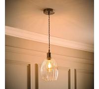 Valuelights Cheltenham Brushed Chrome Ceiling Pendant Light With Ribbed Shade And Bulb