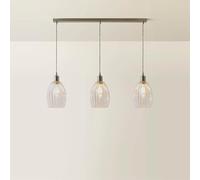 ValueLights | Cheltenham Brushed Chrome Clear Ribbed Glass 3 Drop Bar Diner Ceiling Light | Ceiling Lights, Home Décor & Improvement Essential | Mains Wired