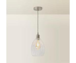 ValueLights | Cheltenham Brushed Chrome Clear Ribbed Glass Dome Pendant Ceiling Light | Ceiling Lights, Home Décor & Improvement Essential | Mains Wired
