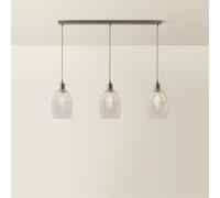 ValueLights | Cheltenham Brushed Chrome Ribbed Glass 3 Drop Bar Diner Ceiling Light and Bulbs | Ceiling Lights, Home Décor & Improvement Essential | Mains Wired