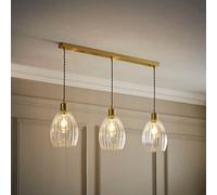 Valuelights Cheltenham Brushed Gold 3 Drop Bar Ceiling Light With Ribbed Shades