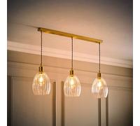 Valuelights Cheltenham Brushed Gold 3 Drop Bar Ceiling Light With Ribbed Shades And Bulbs