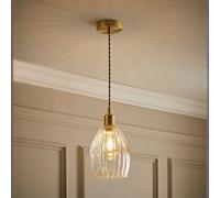 ValueLights | Cheltenham Brushed Gold Clear Ribbed Glass Dome Pendant Ceiling Light | Ceiling Lights, Home Décor & Improvement Essential