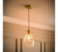 Valuelights Cheltenham Brushed Gold Ceiling Pendant Light With Ribbed Shade And Bulb