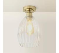 ValueLights | Cheltenham Brushed Gold Clear Ribbed Glass Dome Flush Ceiling Light with Bulb | Ceiling Lights, Home Décor & Improvement Essential | Mains Wired