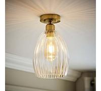 ValueLights | Cheltenham Brushed Gold Clear Ribbed Glass Dome Flush Ceiling Light | Ceiling Lights, Home Décor & Improvement Essential