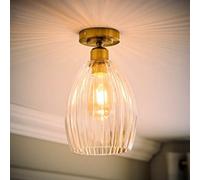 ValueLights | Cheltenham Brushed Gold Clear Ribbed Glass Dome Flush Ceiling Light with Bulb | Ceiling Lights, Home Décor & Improvement Essential | Mains Wired