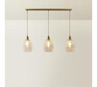 ValueLights | Cheltenham Brushed Gold Ribbed Glass 3 Drop Bar Diner Ceiling Light with Bulbs | Ceiling Lights, Home Décor & Improvement Essential | Mains Wired