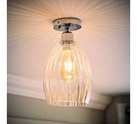 ValueLights | Cheltenham Polished Chrome Clear Ribbed Glass Dome Flush Ceiling Light with Bulb | Ceiling Lights, Home Décor & Improvement Essential