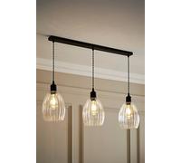 Valuelights Cheltenham Clear Ribbed Glass Dome 3 Drop Bar Diner Ceiling Light In Black Black