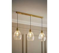 Valuelights Cheltenham Clear Ribbed Glass Dome 3 Drop Bar Diner Ceiling Light In Gold Gold