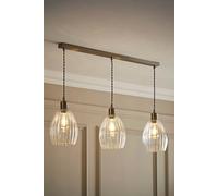 Valuelights Cheltenham Clear Ribbed Glass Dome 3 Drop Bar Diner Ceiling Light In Silver Silver