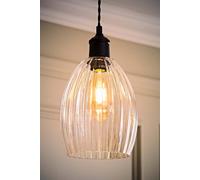 Valuelights Cheltenham Clear Ribbed Glass Dome Easy Fit Lamp Shade With Bulb Clear