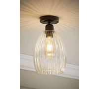 ValueLights Cheltenham Clear Ribbed Glass Dome Flush Ceiling Light with LED Bulb in Black ValueLights Black