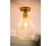 ValueLights | Cheltenham Brushed Gold Clear Ribbed Glass Dome Flush Ceiling Light with Bulb | Ceiling Lights, Home Décor & Improvement Essential | Mains Wired