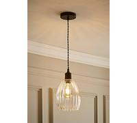 Valuelights Cheltenham Clear Ribbed Glass Dome Pendant Ceiling Light In Black Black