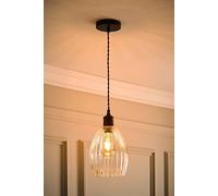 Valuelights Cheltenham Clear Ribbed Glass Dome Pendant Ceiling Light With Bulb In Black Black