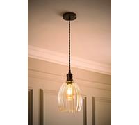 Valuelights Cheltenham Brushed Brass Ceiling Pendant Light With Ribbed Shade And Bulb