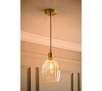 Valuelights Cheltenham Clear Ribbed Glass Dome Pendant Ceiling Light With Bulb In Gold Gold