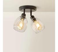 ValueLights | Cheltenham Matte Black 2 Way Ribbed Glass Adjustable Spotlight Flush Ceiling Light and Bulb | Ceiling Lights, Home Décor & Improvement Essential | Mains Wired