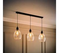 Valuelights Cheltenham Matte Black 3 Drop Bar Ceiling Light With Ribbed Shades And Bulbs