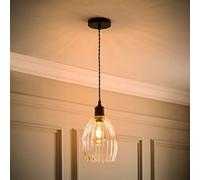 Valuelights Cheltenham Matte Black Ceiling Pendant Light With Ribbed Shade And Bulb