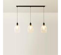 ValueLights | Cheltenham Matte Black Clear Ribbed Glass 3 Drop Bar Diner Ceiling Light | Ceiling Lights, Home Décor & Improvement Essential | Mains Wired
