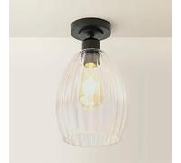 ValueLights | Cheltenham Matte Black Clear Ribbed Glass Dome Flush Ceiling Light with Bulb | Ceiling Lights, Home Décor & Improvement Essential