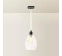 ValueLights | Cheltenham Matte Black Clear Ribbed Glass Dome Pendant Ceiling Light | Ceiling Lights, Home Décor & Improvement Essential | Mains Wired