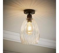 ValueLights | Cheltenham Matte Black Clear Ribbed Glass Dome Flush Ceiling Light | Ceiling Lights, Home Décor & Improvement Essential