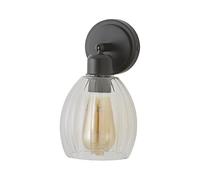 ValueLights | Cheltenham Matte Black Ribbed Glass Dome Adjustable Spotlight Wall Light and Bulb | Wall Lights, Home Décor & Improvement Essential | Mains Wired
