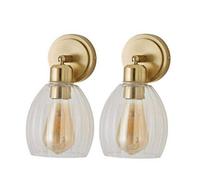 ValueLights | Cheltenham Pair of Brushed Gold Ribbed Glass Dome Spotlight Wall Lights with Bulbs | Wall Lights, Home Décor & Improvement Essential