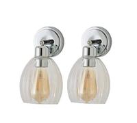 ValueLights | Cheltenham Pair of Chrome Ribbed Glass Dome Spotlight Wall Lights with Bulbs | Wall Lights, Home Décor & Improvement Essential