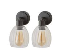 ValueLights | Cheltenham Pair of Matte Black Ribbed Glass Dome Spotlight Wall Lights with Bulbs | Wall Lights, Home Décor & Improvement Essential
