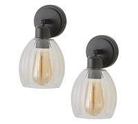 ValueLights | Cheltenham Pair of Matte Black Ribbed Glass Dome Spotlight Wall Lights | Wall Lights, Home Décor & Improvement Essential