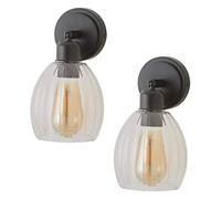 ValueLights | Cheltenham Pair of Matte Black Ribbed Glass Dome Spotlight Wall Lights with Bulbs | Wall Lights, Home Décor & Improvement Essential