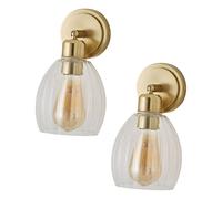 ValueLights | Cheltenham Pair of Brushed Gold Ribbed Glass Dome Spotlight Wall Lights with Bulbs | Wall Lights, Home Décor & Improvement Essential