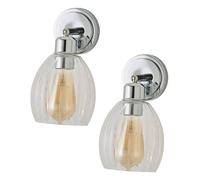 ValueLights | Cheltenham Pair of Chrome Ribbed Glass Dome Spotlight Wall Lights with Bulbs | Wall Lights, Home Décor & Improvement Essential