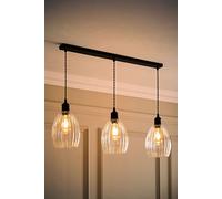 ValueLights Cheltenham Ribbed Shades Matte Black 3 Drop Bar Ceiling Light with Bulbs - Size: 132.5 x 88 x 15cm - Wilko