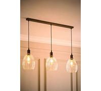 ValueLights Cheltenham Ribbed Glass Dome 3 Drop Bar Diner Ceiling Light with Bulbs in Bronze ValueLights Bronze