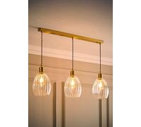 ValueLights Cheltenham Ribbed Glass Dome 3 Drop Bar Diner Ceiling Light with Bulbs in Gold ValueLights Gold