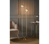 Valuelights Chessy Gold Metal Bar 2 Way Dual Floor Lamp With Amber Ribbed Glass Globe Shades
