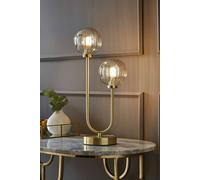 Valuelights Chessy Gold Metal Bar 2 Way Dual Table Lamp With Amber Ribbed Glass Globe Shades