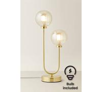 Valuelights Chessy Asymmetric Ribbed Glass Globe Gold Dual 2 Way Stem Table Lamp & Led Bulbs Gold