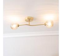 Valuelights Chessy Gold Metal Bar 2 Way Ceiling Light With Amber Ribbed Glass Globe Shades - Led Bulbs Included