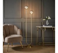 Valuelights Chessy Gold Metal Bar 2 Way Dual Floor Lamp With Amber Ribbed Glass Globe Shades